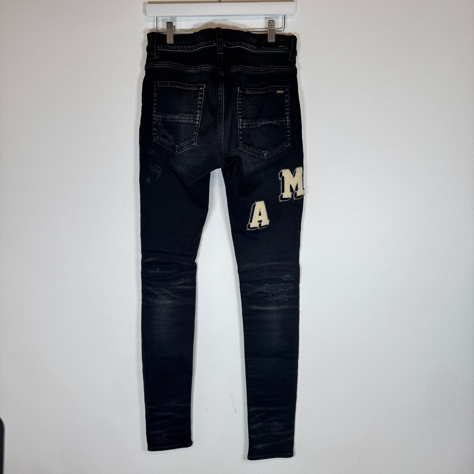 Amiri Black Varsity Logo Skinny Jeans Size 29