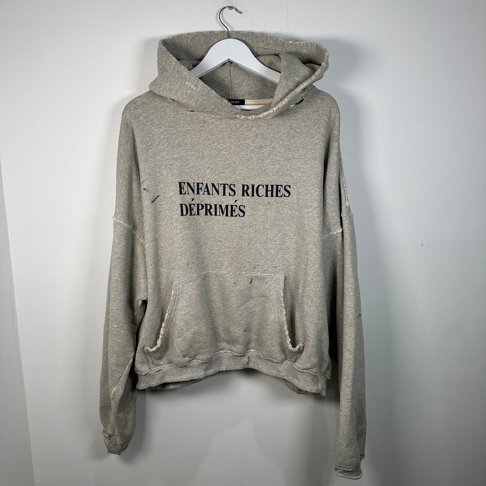 Enfant Riches Deprimes Grey Distressed Logo Hoodie Size XL