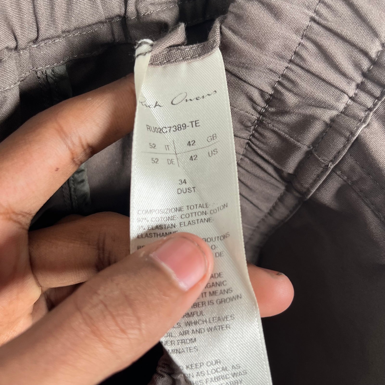 Rick Owens Dust Bela Cargo Pod Short Size Large