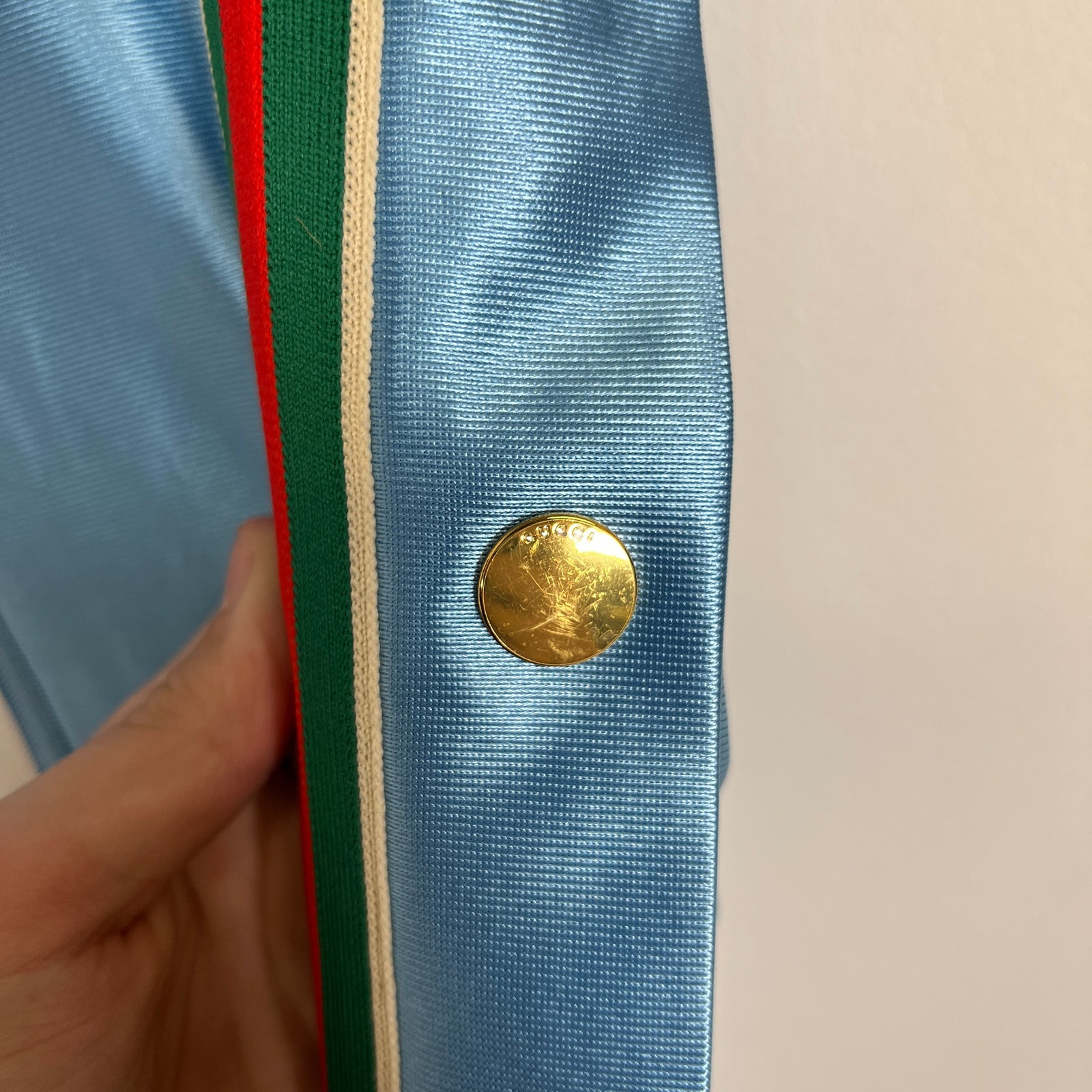 Gucci Shiny Jersey Web Blue Track Pants Size S