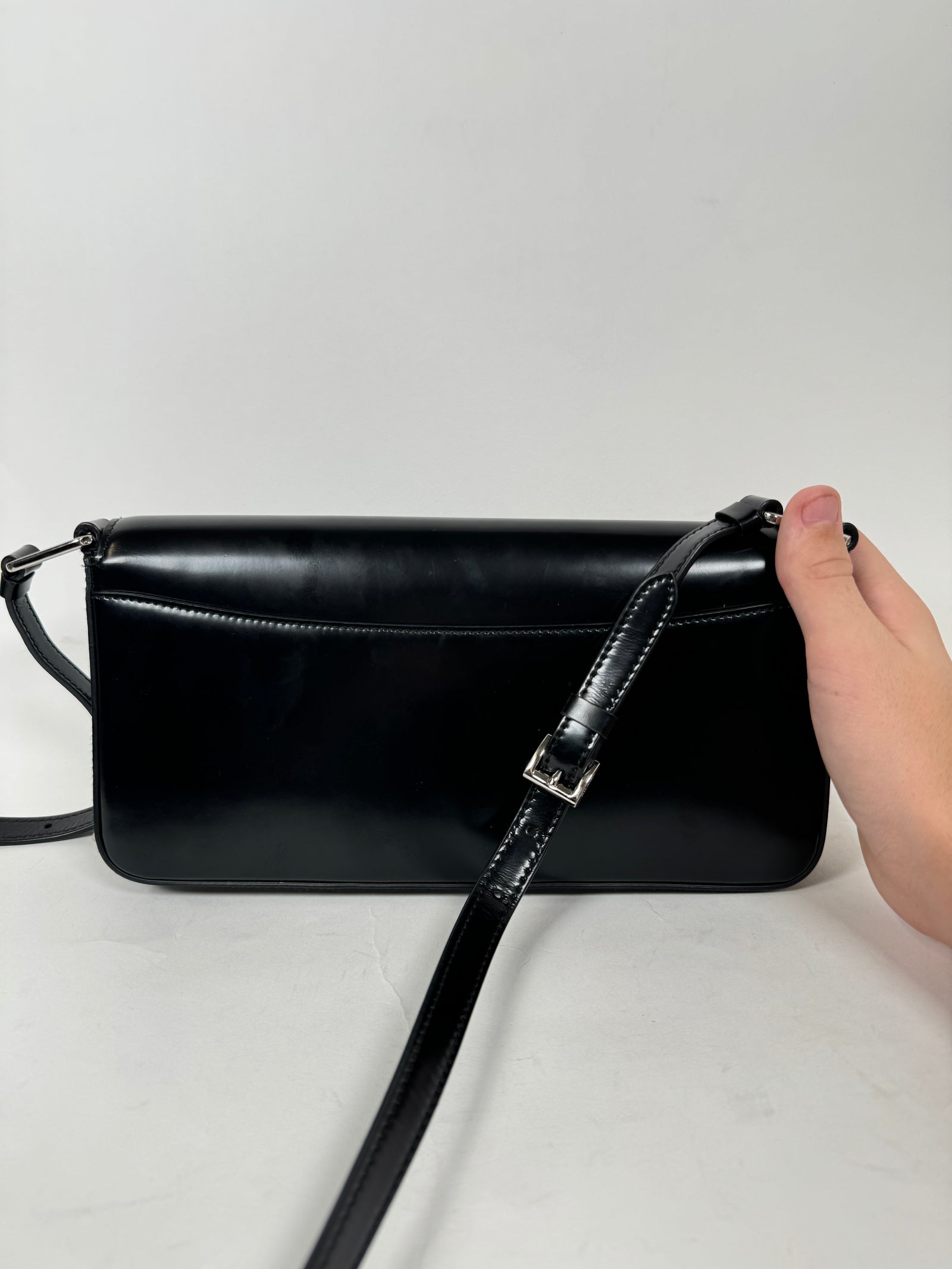 Prada Black Leather Clutch Cross-Body Bag