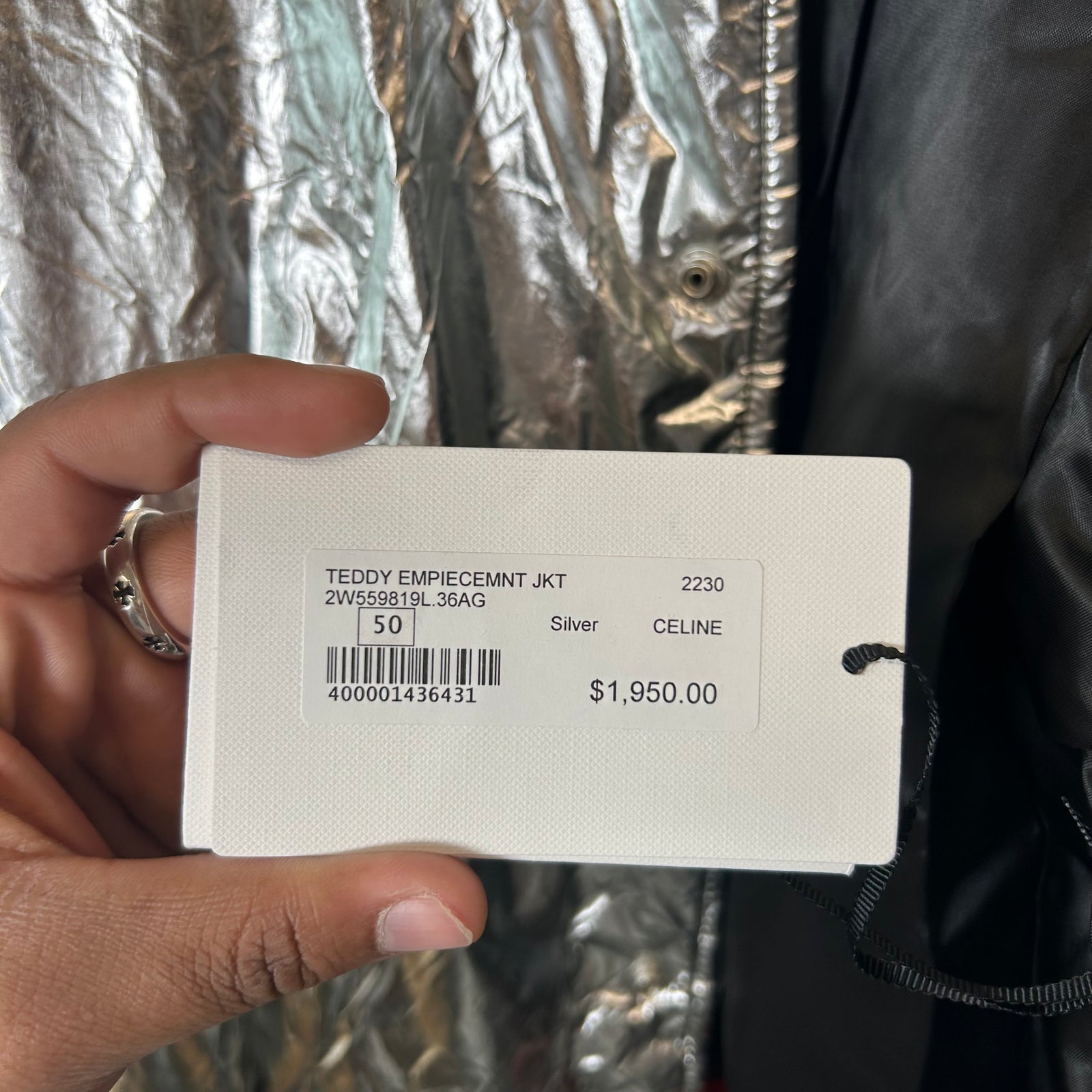 Celine Metallic Silver Teddy Jacket Size M