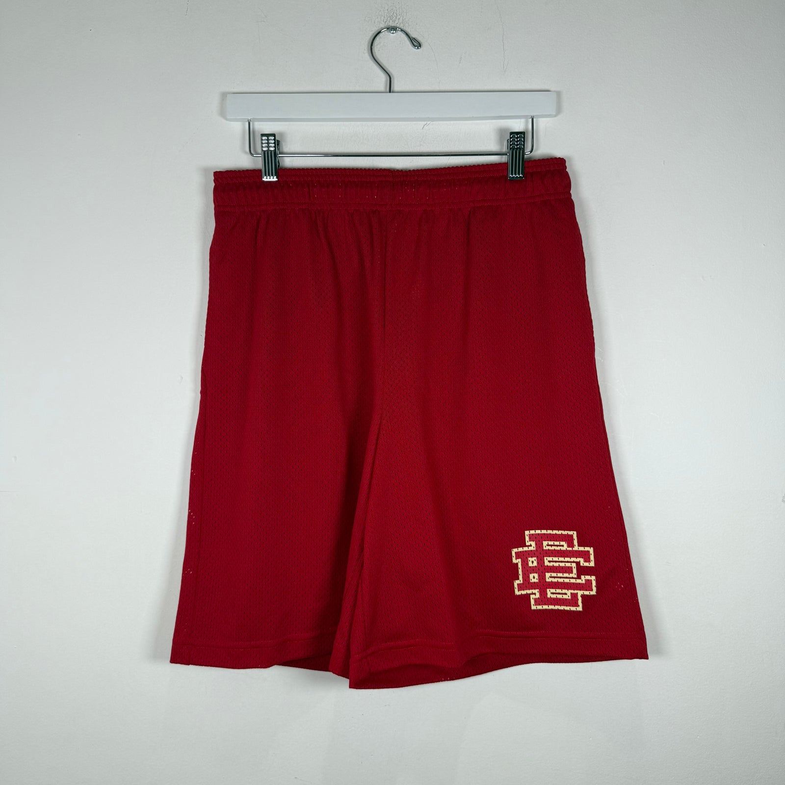 Eric Emanuel Red Logo Jersey Shorts Size L