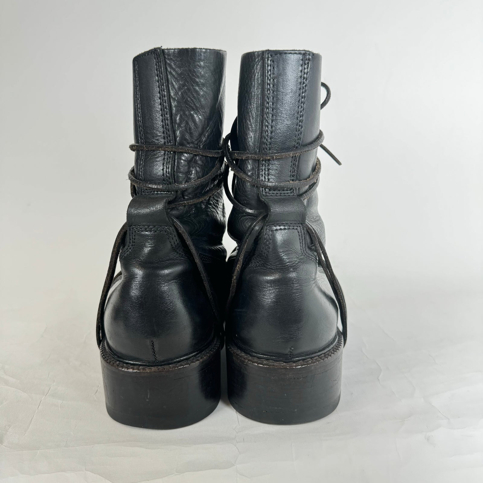 Dirk Bikkemburgs Black Leather Lace Through Heel Boots Size 44