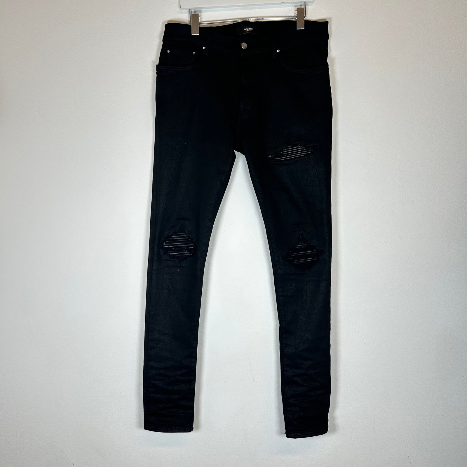 Amiri Black/Black Leather Patch MX1 Jeans Size 34