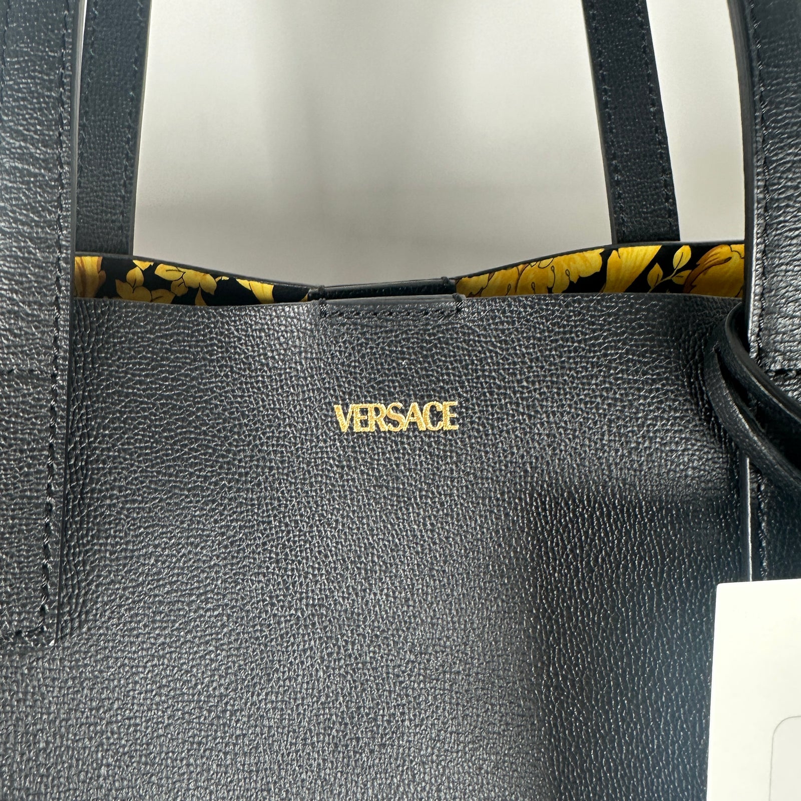 Versace Black Virtus Leather Tote Bag