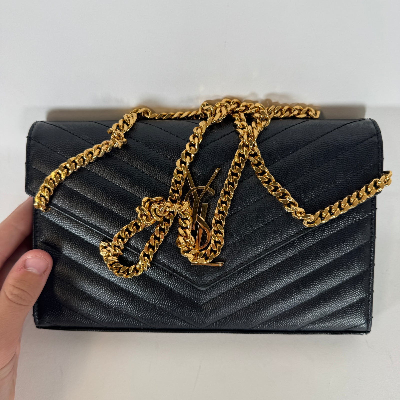 Saint Laurent Black Quilted Envelope Wallet Chain