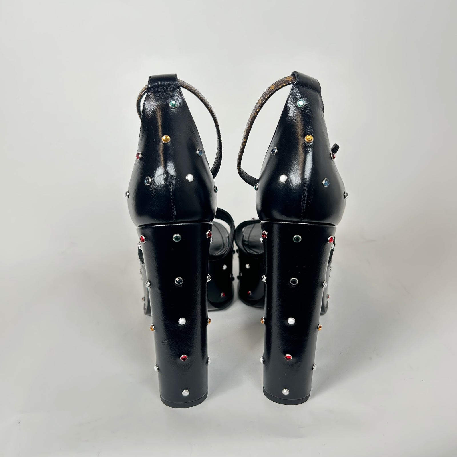 Louis Vuitton Black Leather Monogram Platform Heels Size 41