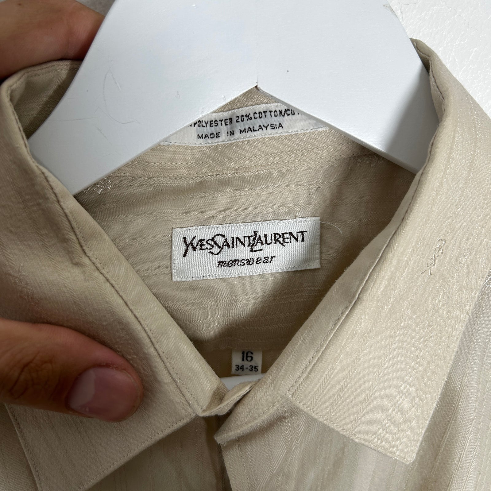 Saint Laurent Cream Striped 'YSL' Button-Up Shirt Size M