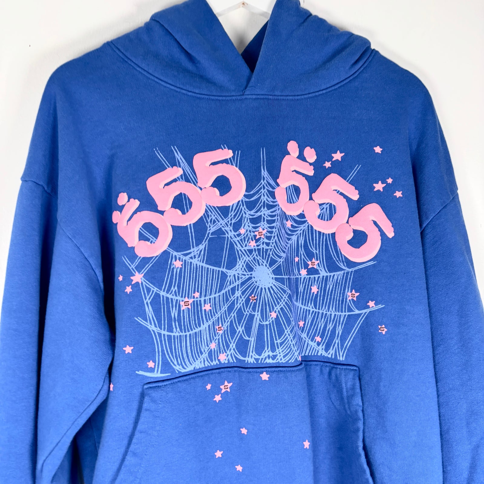 Sp5der Blue '555' Graphic Hoodie Size M