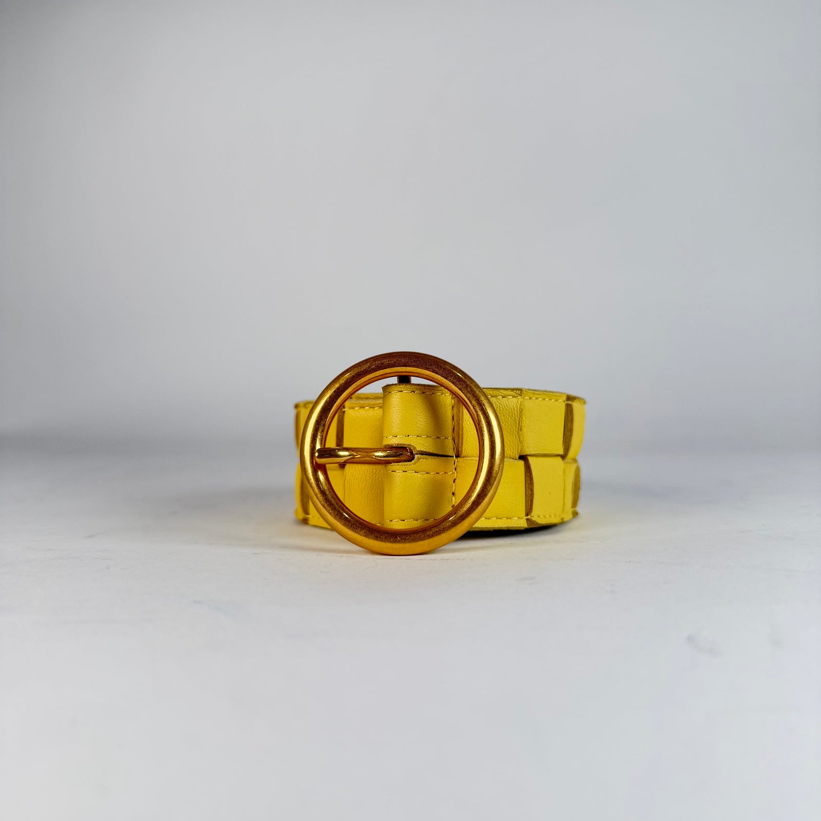 Bottega Veneta Yellow Leather Braided Belt Size 34