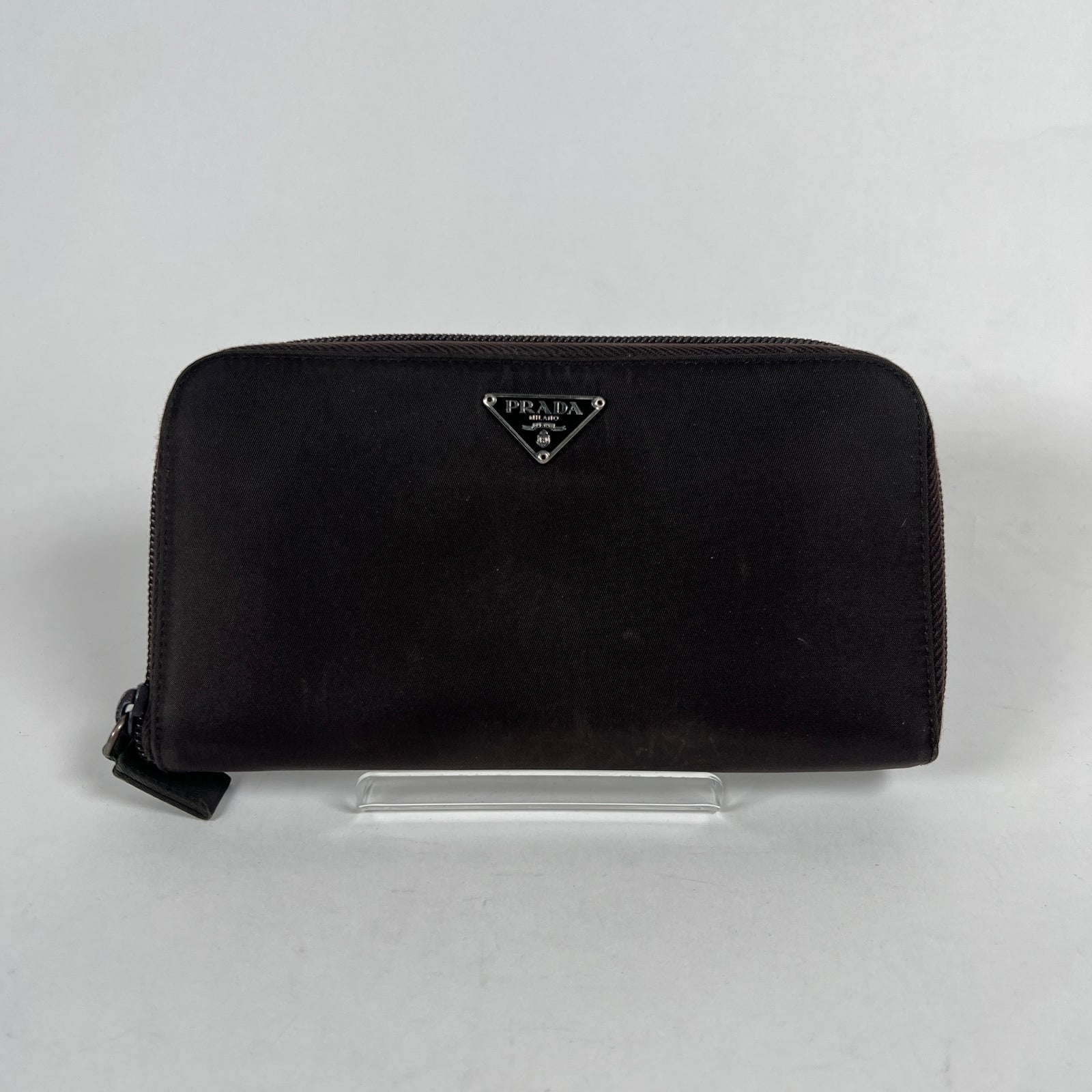 Prada Brown Nylon Zip Around Wallet