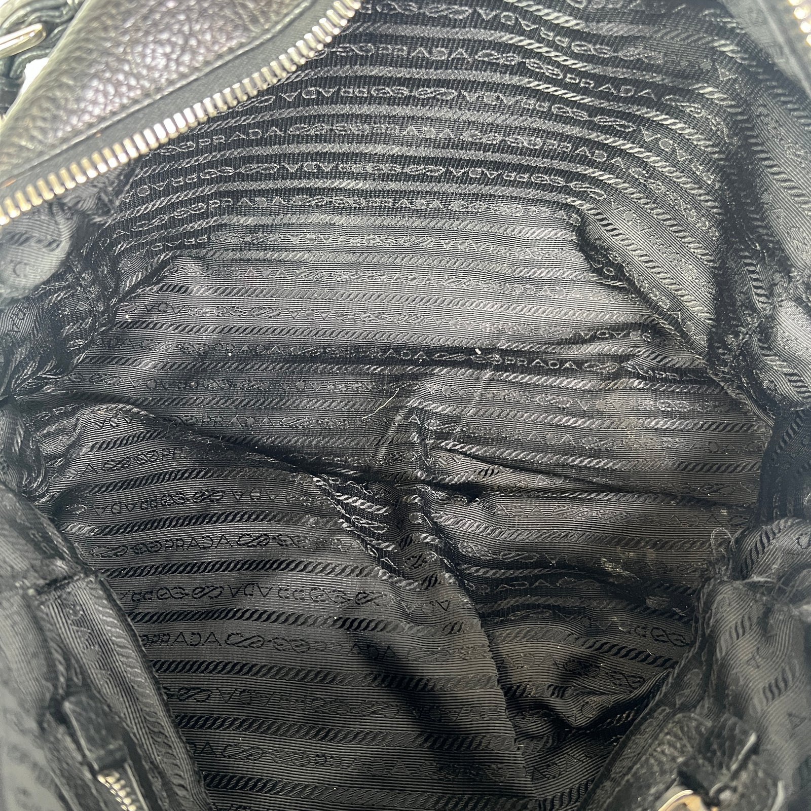 Prada Vintage Pebbled Leather Embossed Bauletto Bag