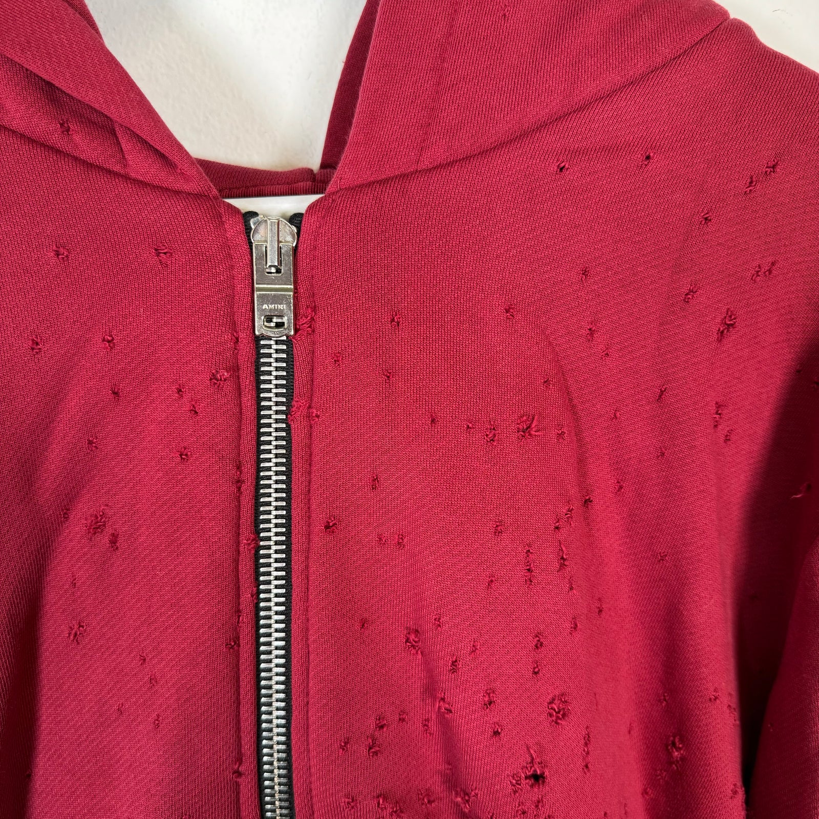 Amiri Burgundy Distressed 'Shotgun' Hoodie Size M