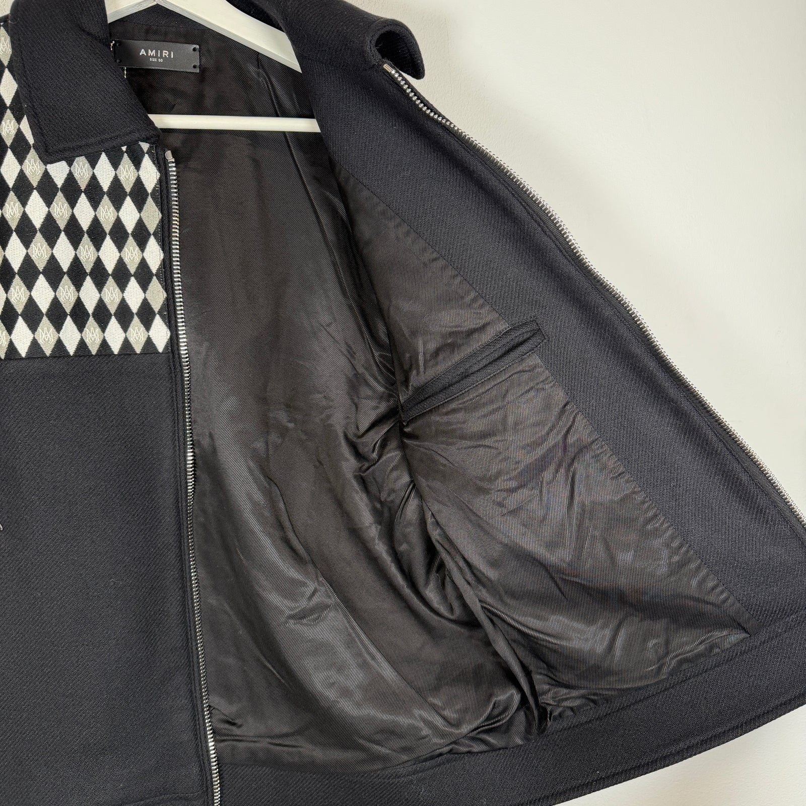 Amiri Black Embroidered Diamond MA Work Jacket Size 50