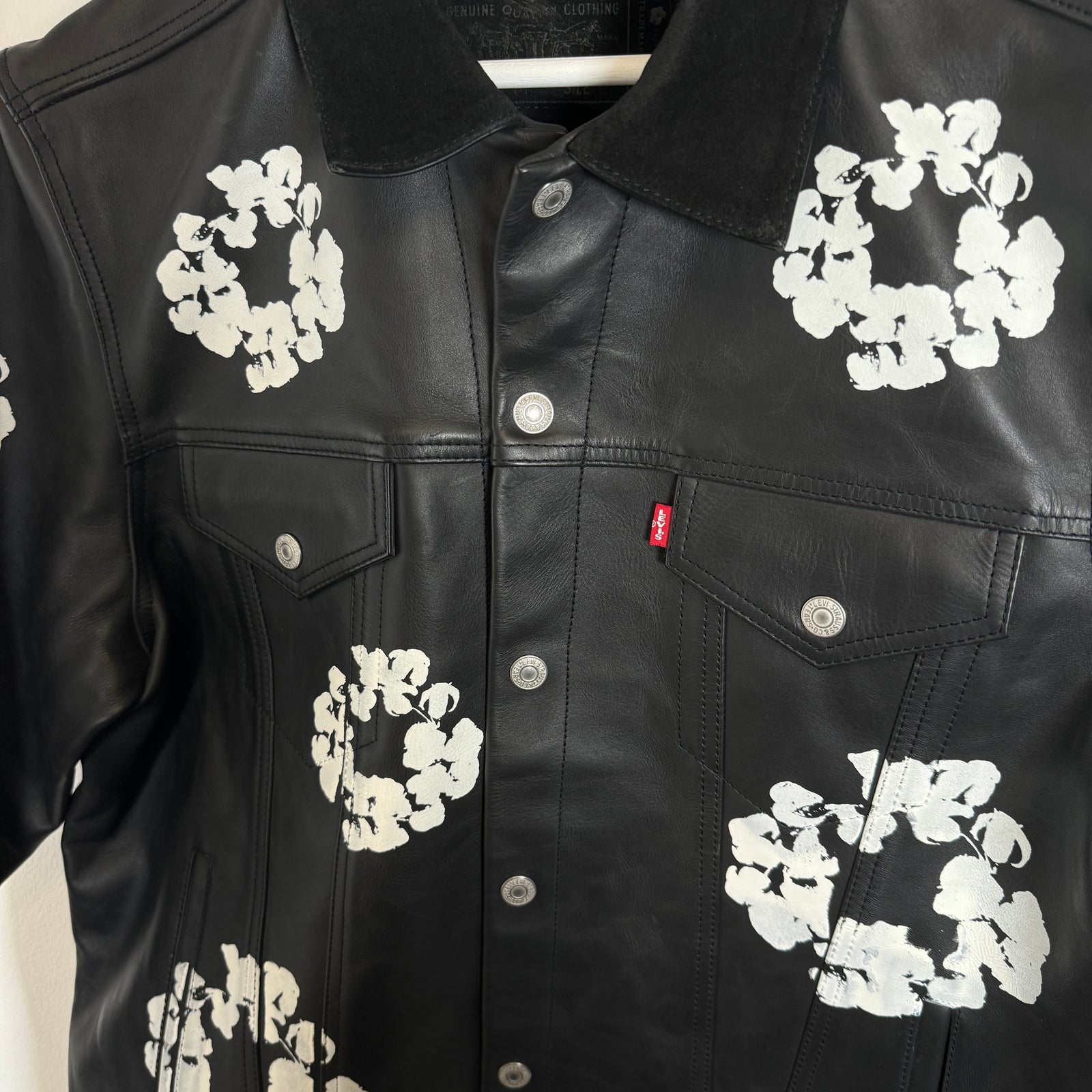 Denim Tears Black Leather Wreath Jacket Size L