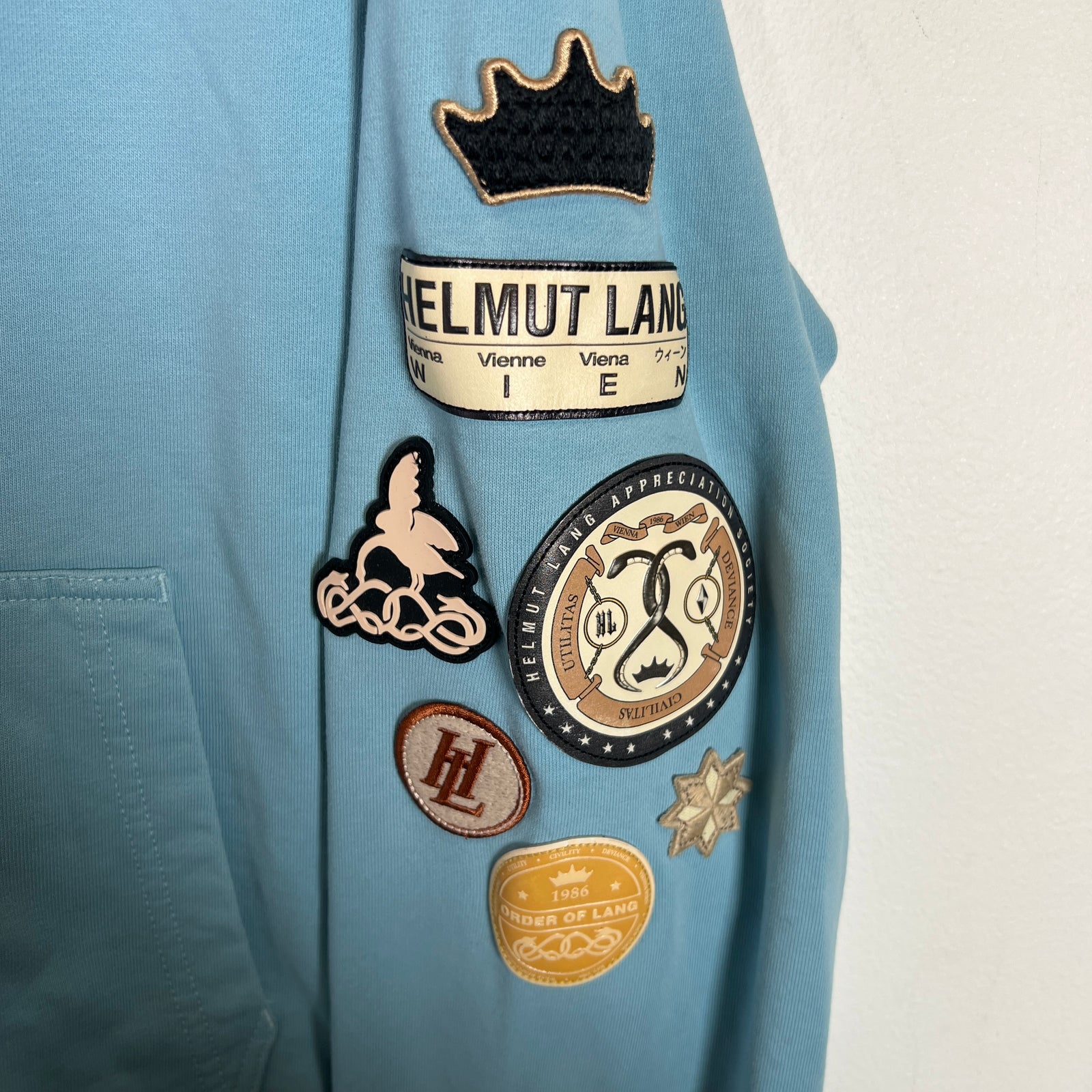 Helmut Lang Blue Societas Hoodie Size L