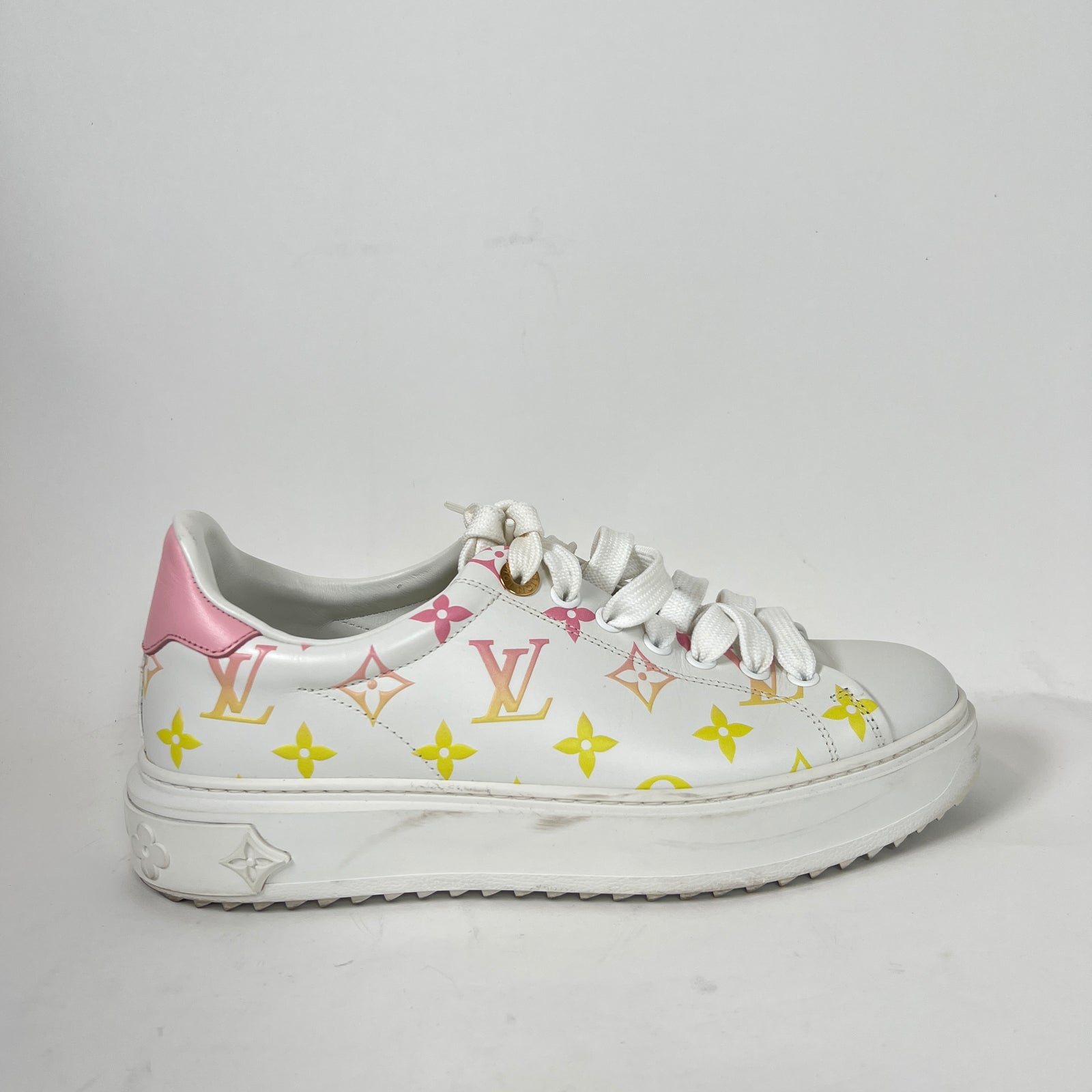 Louis Vuitton Pink/Yellow Timeout Sneakers Size 38