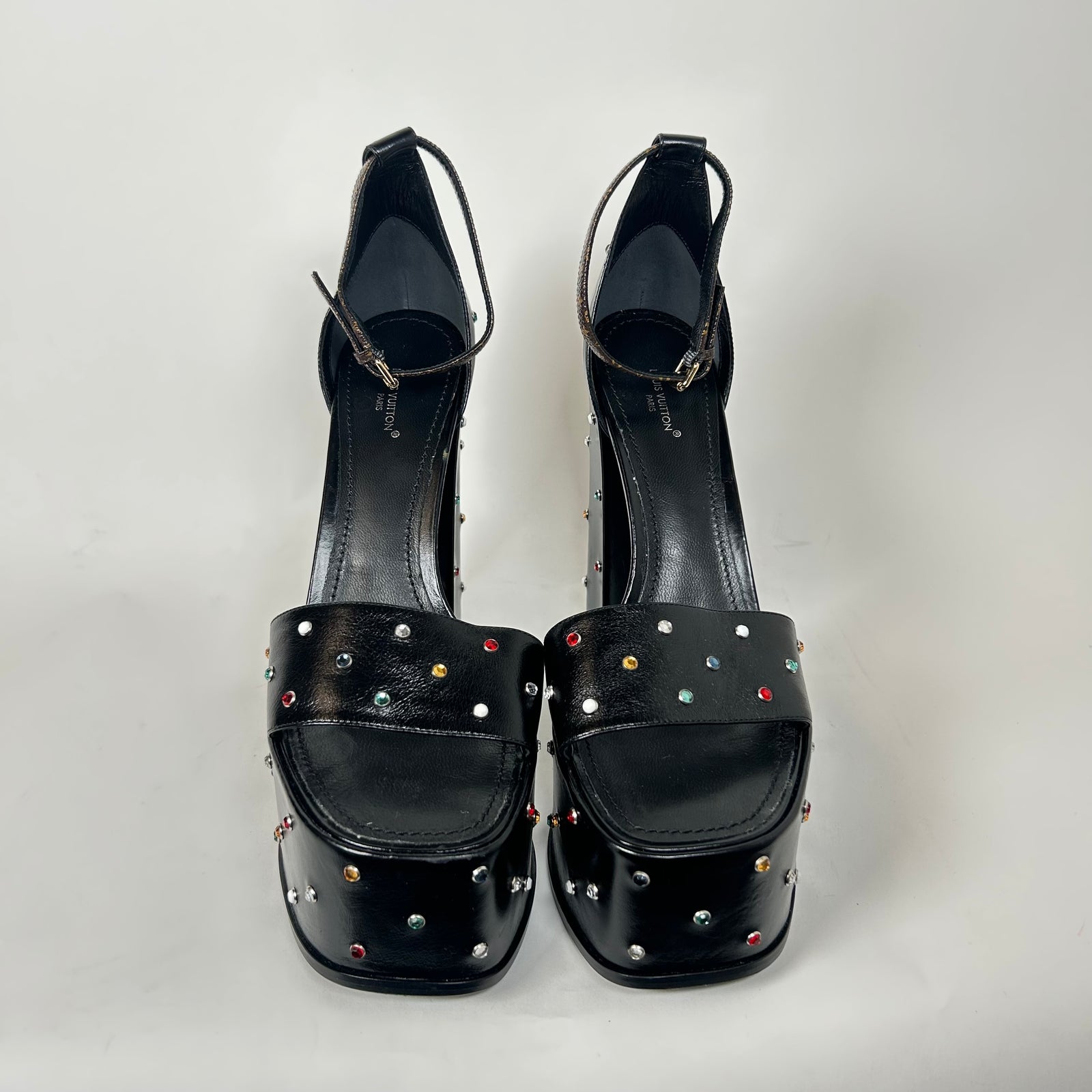 Louis Vuitton Black Leather Monogram Platform Heels Size 41