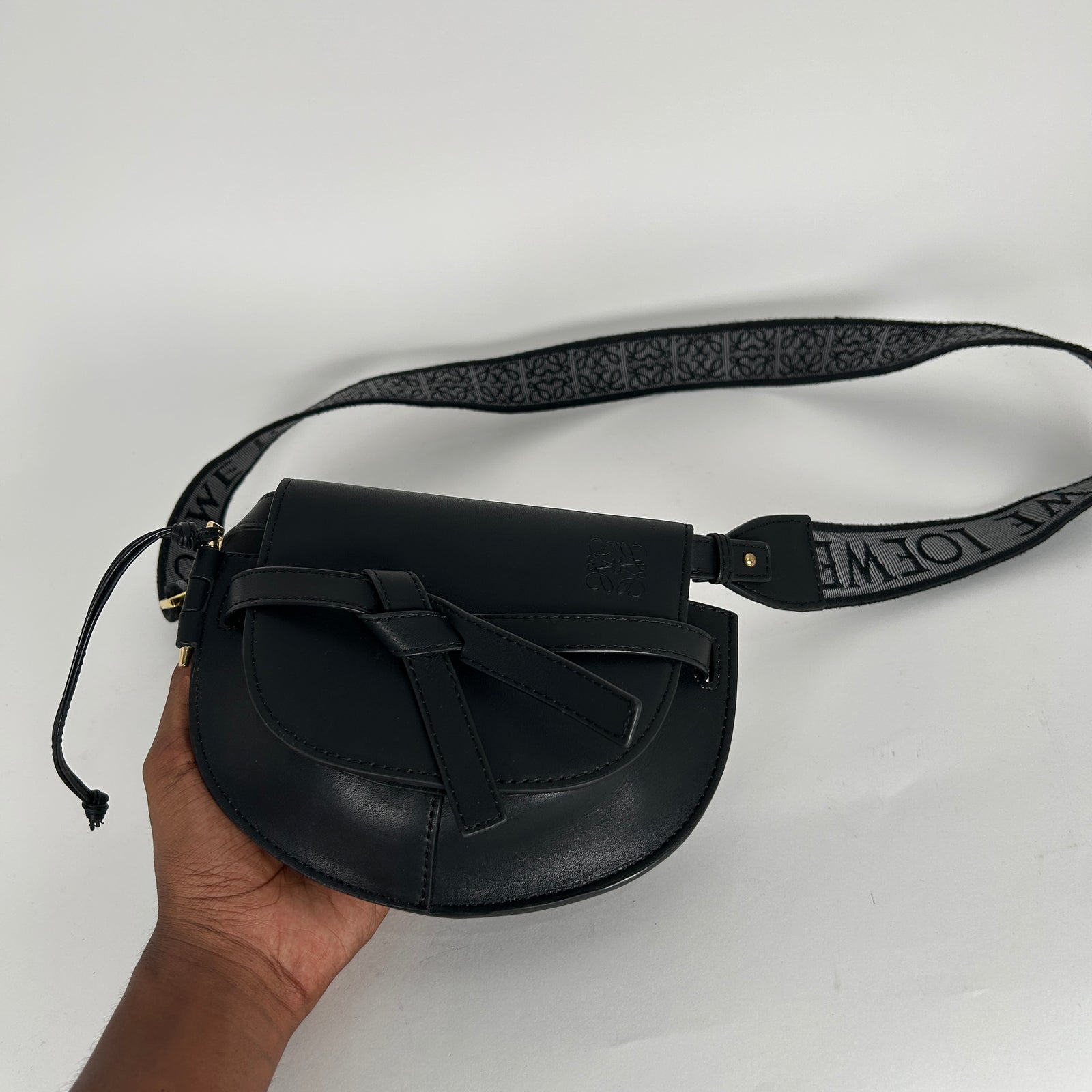 Loewe Mini Gate Dual Black Leather Shoulder Bag