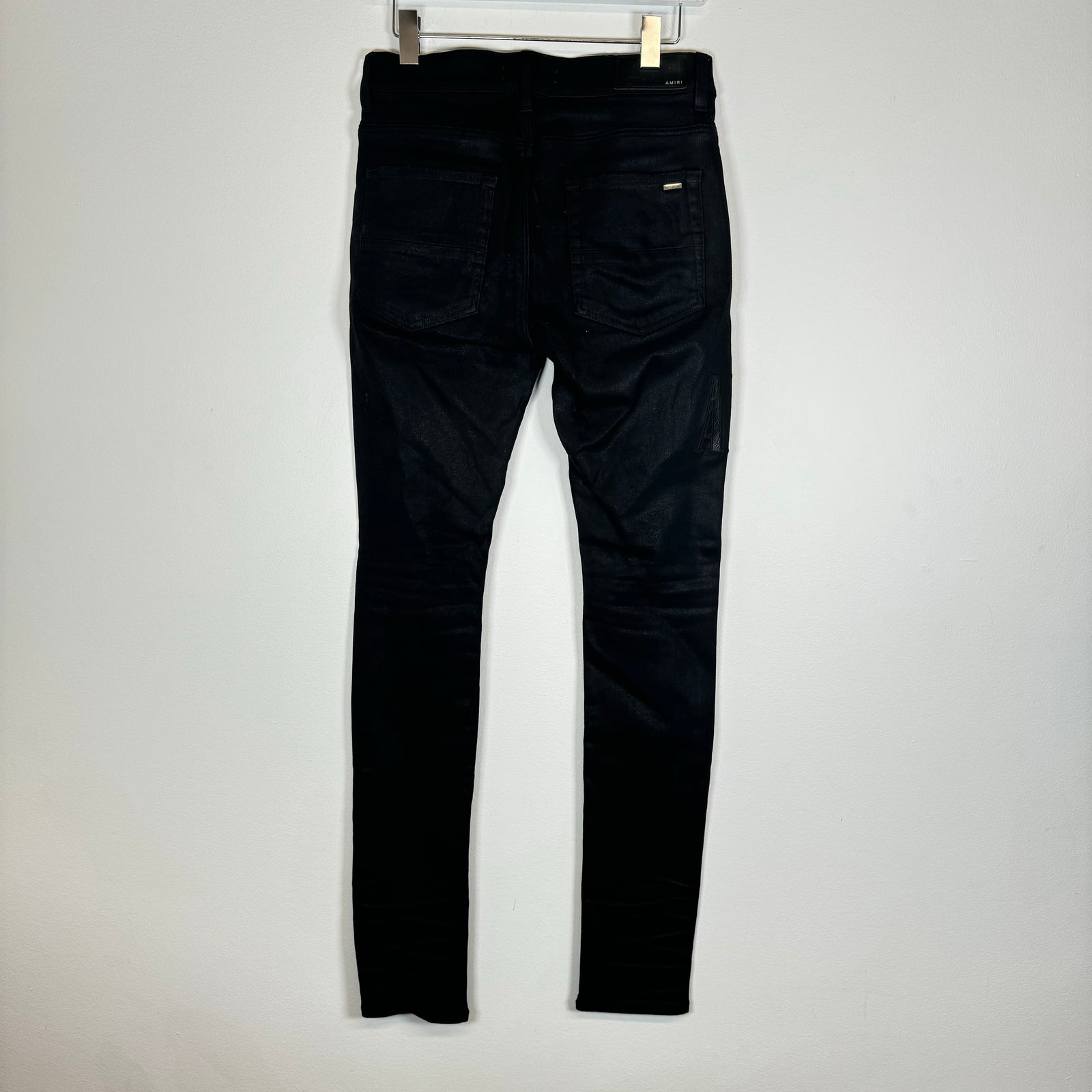 Amiri Black MX1 Embroidered Leather Logo Denim Jeans Size 30