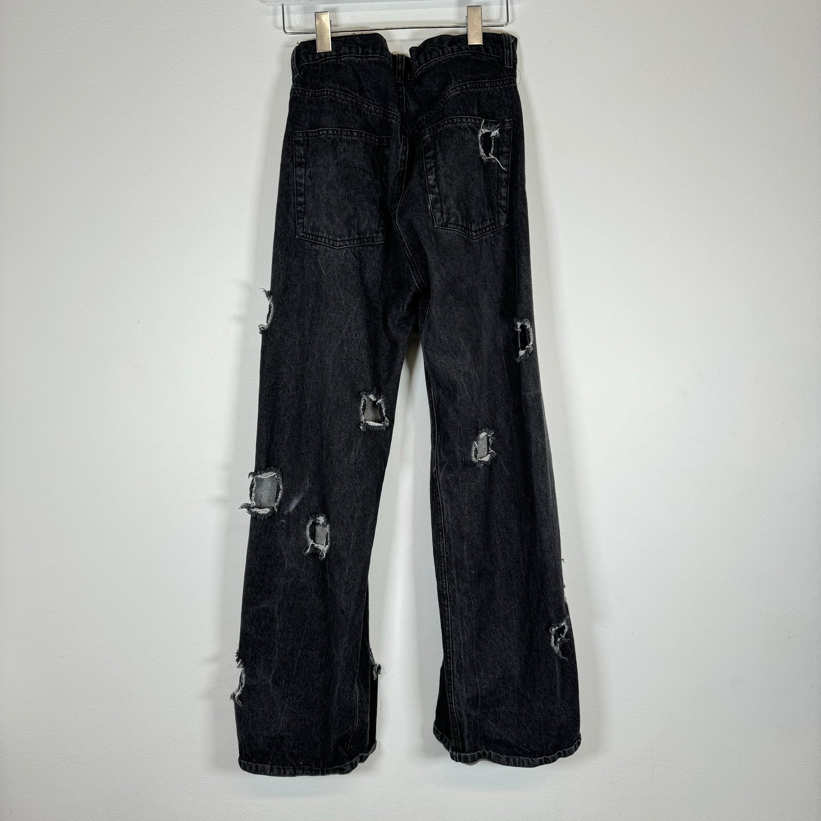 Rejina Pyo Black Distressed Wide Leg Jeans Size 28