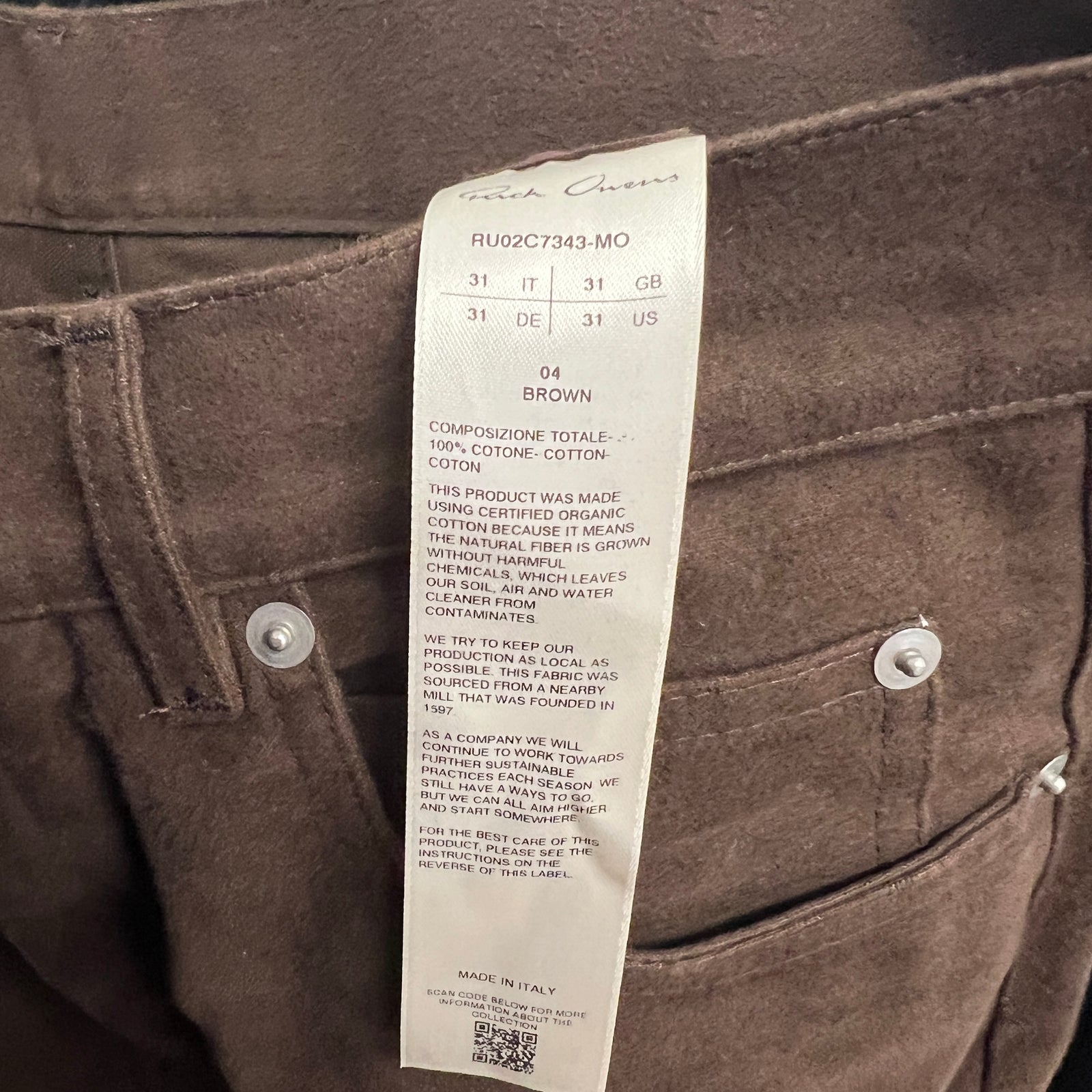 Rick Owens Brown Bolan Banana Pants Size 31