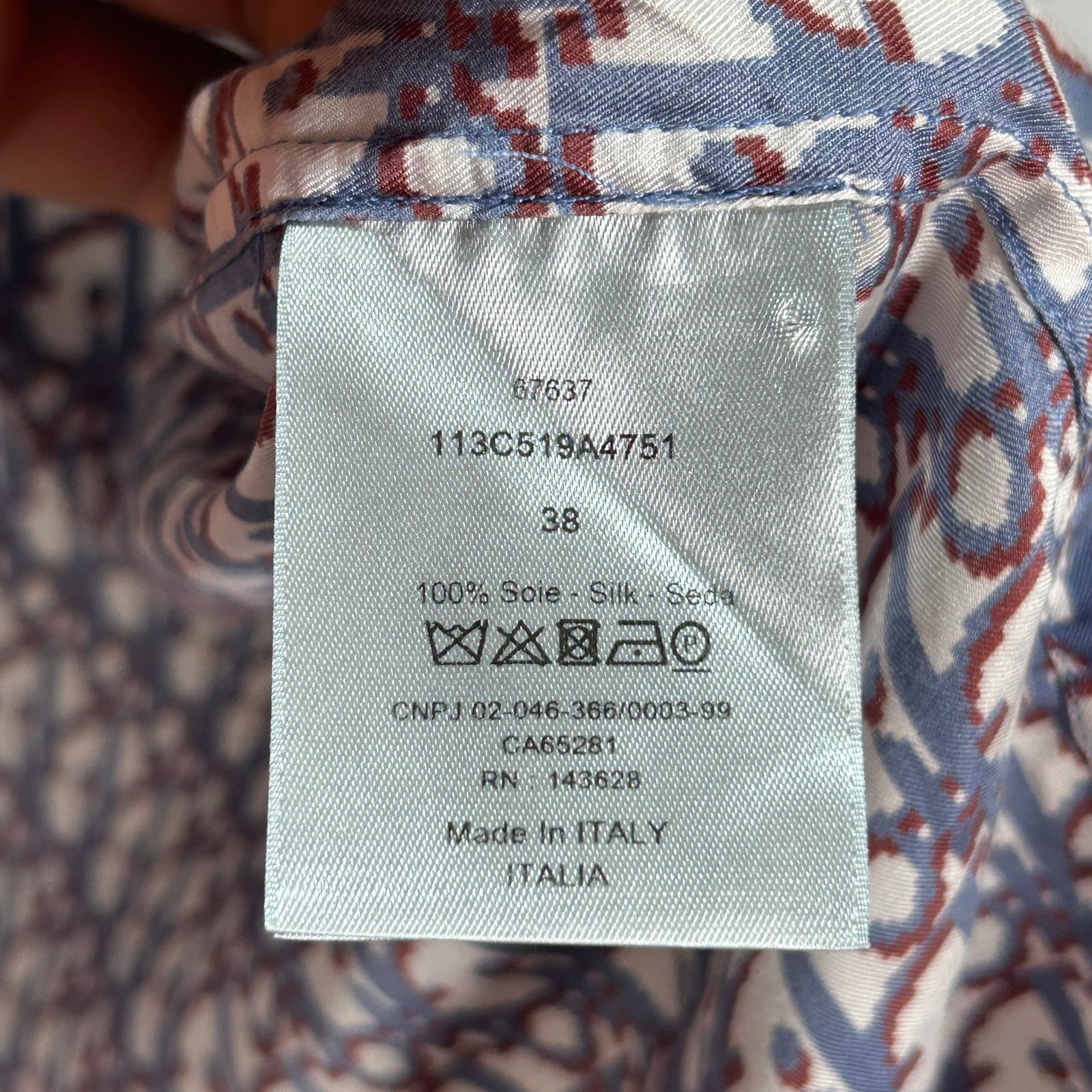 Dior Oblique Monogram Silk Button Up Shirt Size 38