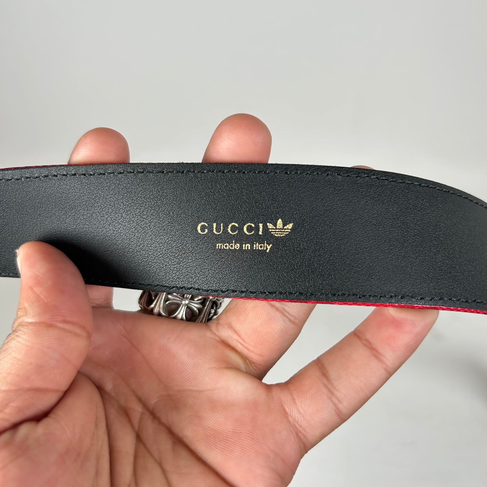 Gucci x Adidas Red Interlocking G Leather Belt Size 85