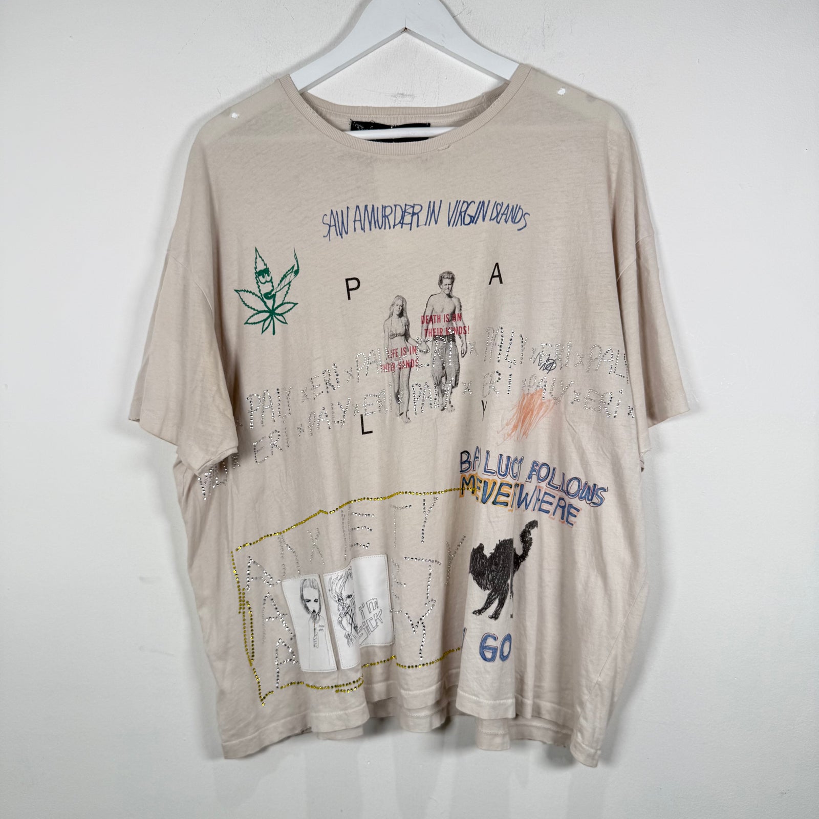 Paly x Eri Wakiyama 'Bad Luck' Distressed Graphic T-Shirt Size L