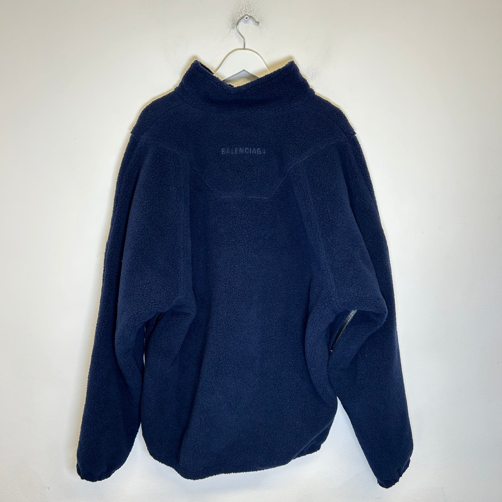 Balenciaga Navy Sherpa Half Zip Jacket Size 48