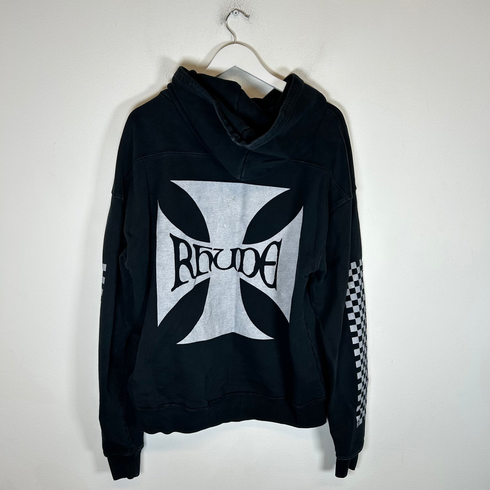 Rhude Black Classic Checkered Hoodie Size S