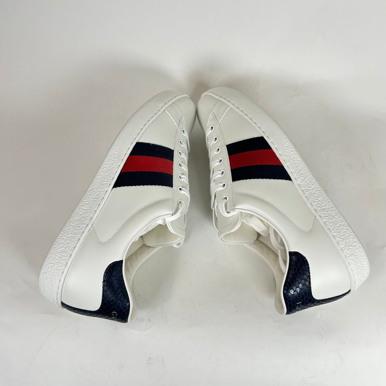 Gucci White/Blue Web Ace Sneaker Size GG 9.5