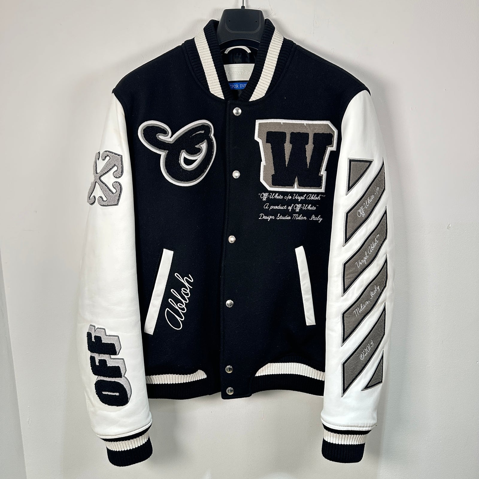 Off-White Black 'OW' Patched Varsity Jacket Size M