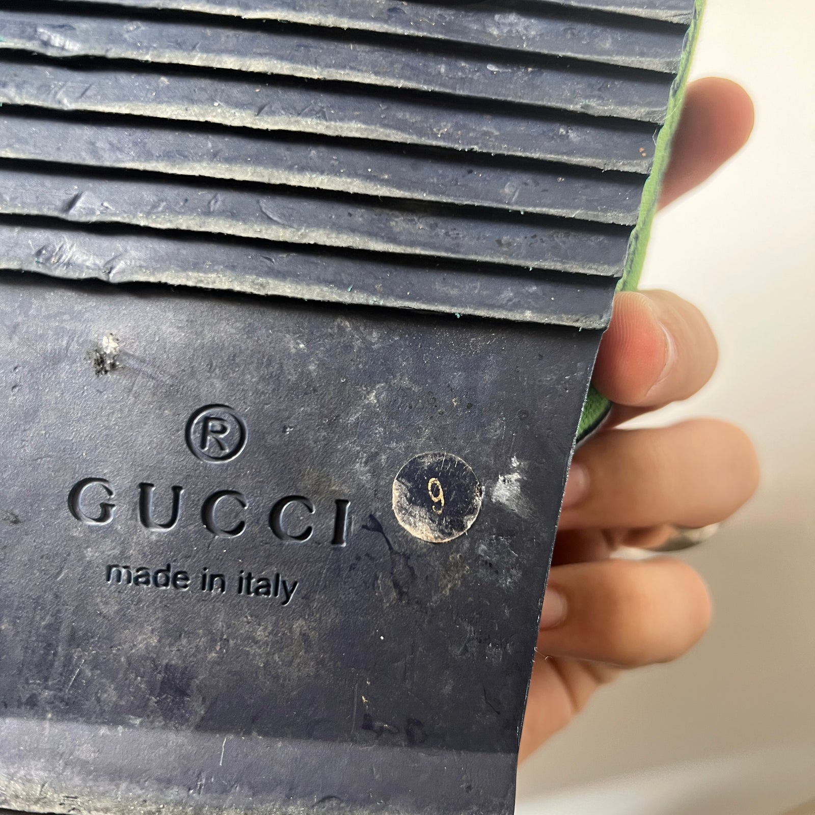 Gucci GG Green Canvas Sandal Size 9