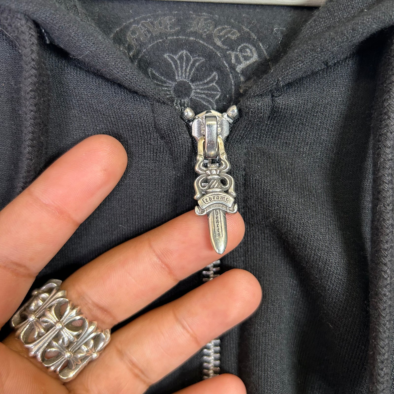 Chrome Hearts Vertical Logo Zip-Up Hoodie