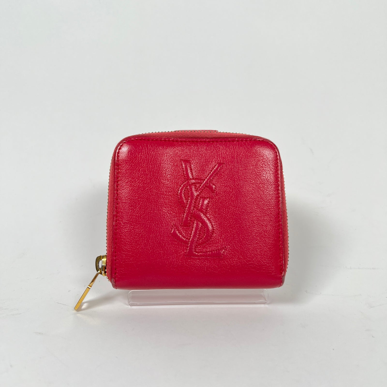 Yves Saint Laurent Pink Cassandra Embossed Round Zip Wallet