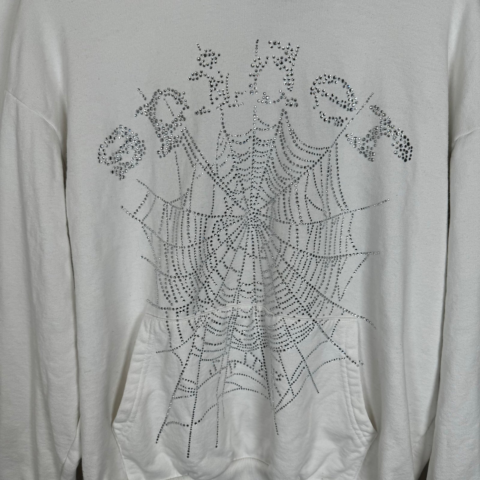 Sp5der White Rhinestone Hoodie Size M