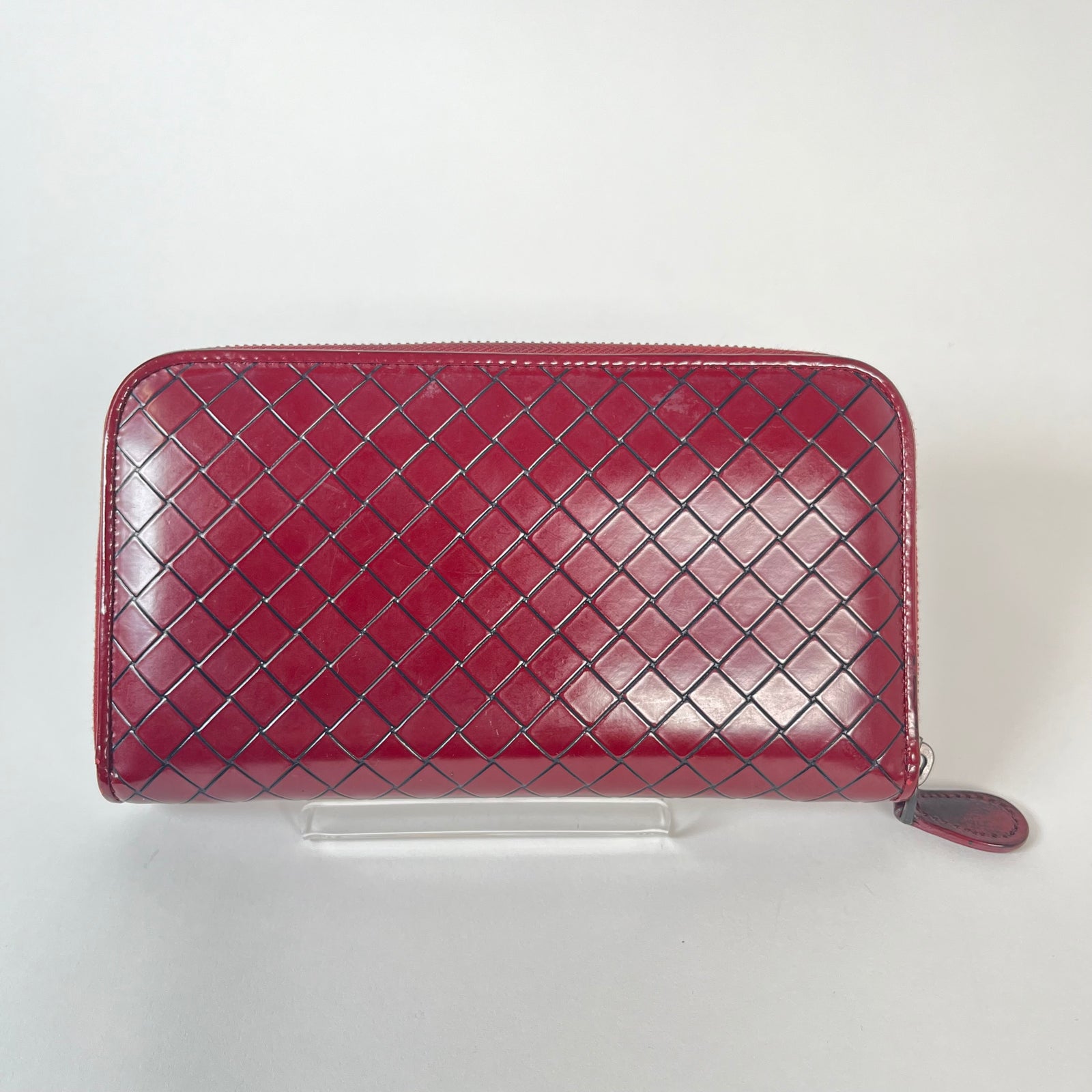 Bottega Veneta Burgandy Intercciato Zip Long Wallet