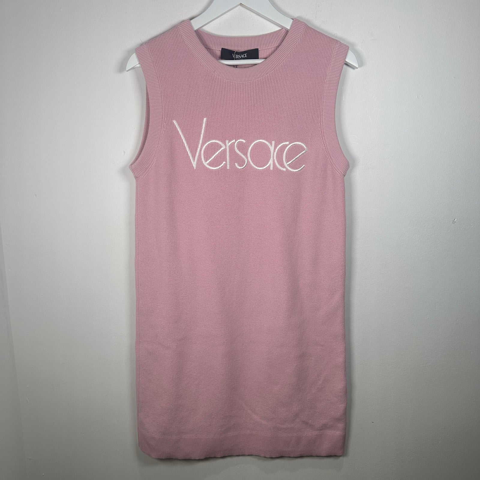 Versace Pink Logo Knit Dress Size 42