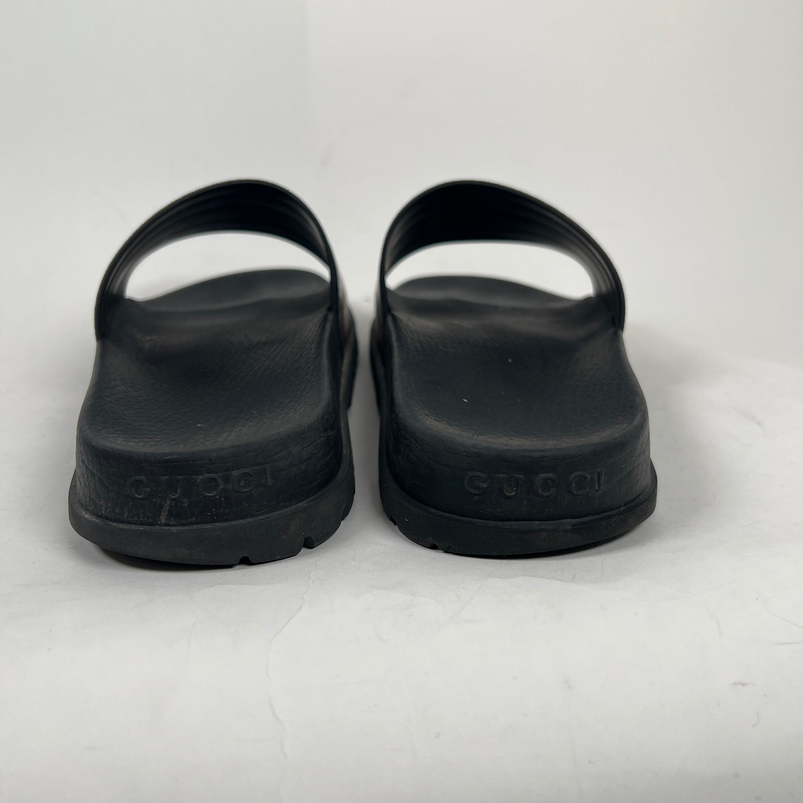 Gucci Black Classic Stripe Logo Slides Size GG 11