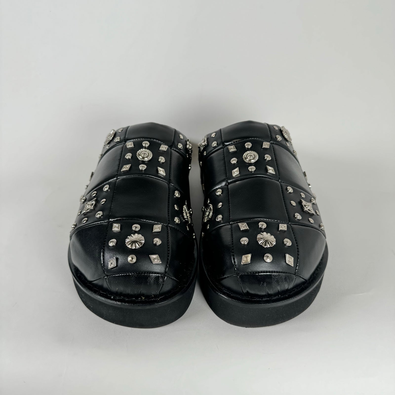Toga Virilis Black Leather Studded Mules Size 46