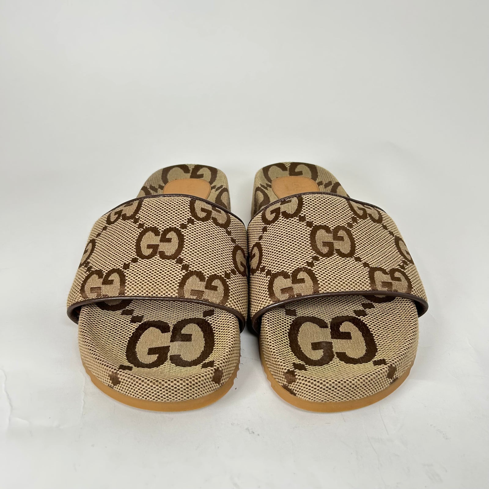 Gucci Beige Maxi GG Canvas Slides Size GG 9