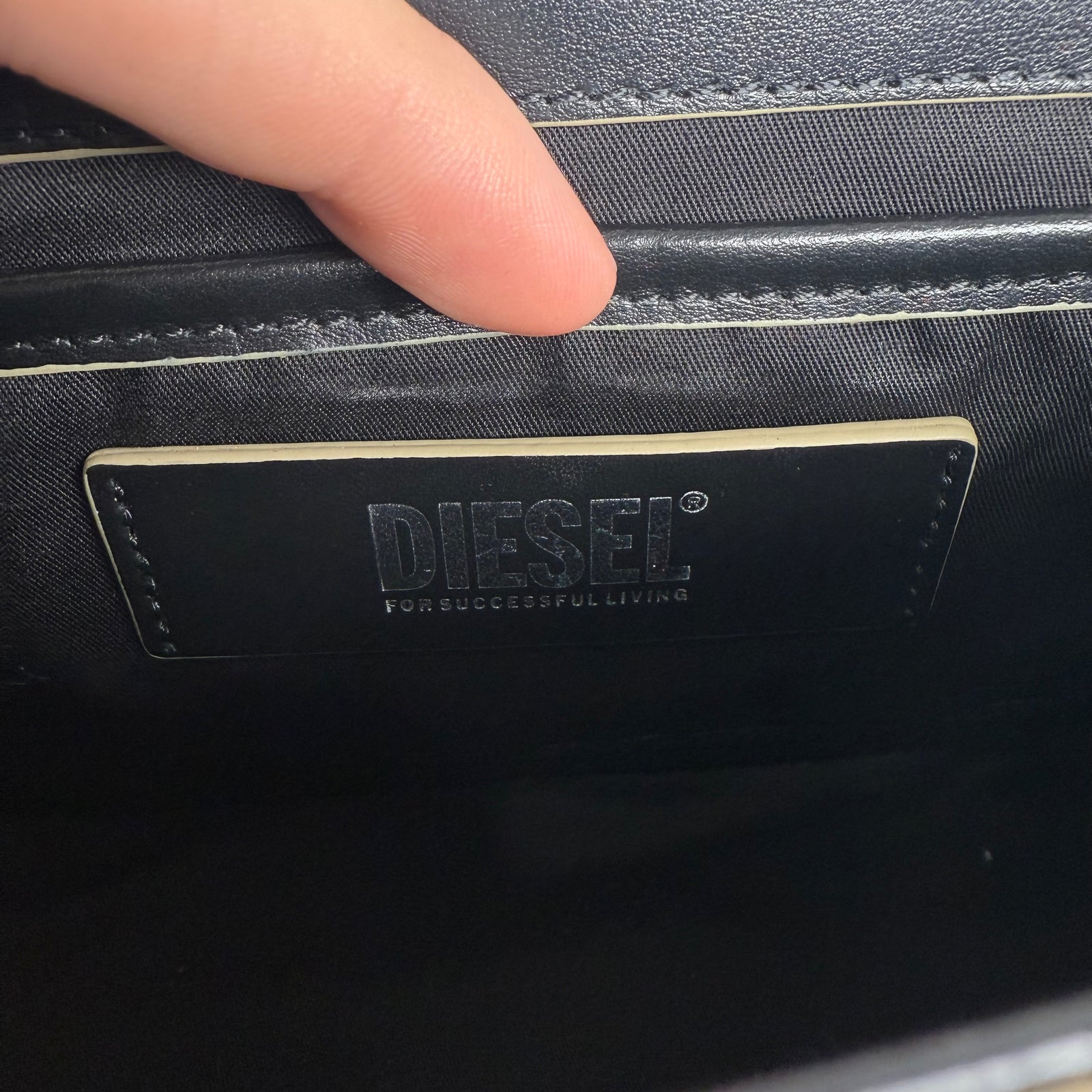 Diesel 1DR Sage Beige Crocodile Embossed Shoulder Bag