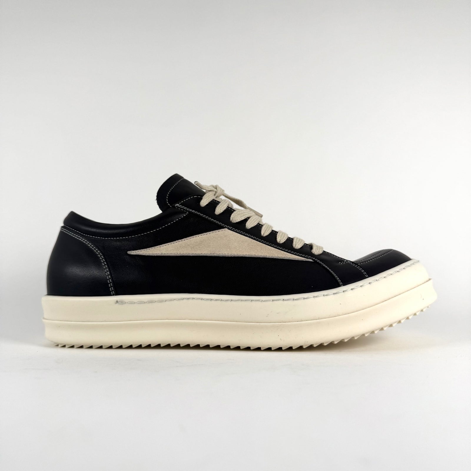 Rick Owens Black Leather Vintage Low-Top Sneakers Size 45