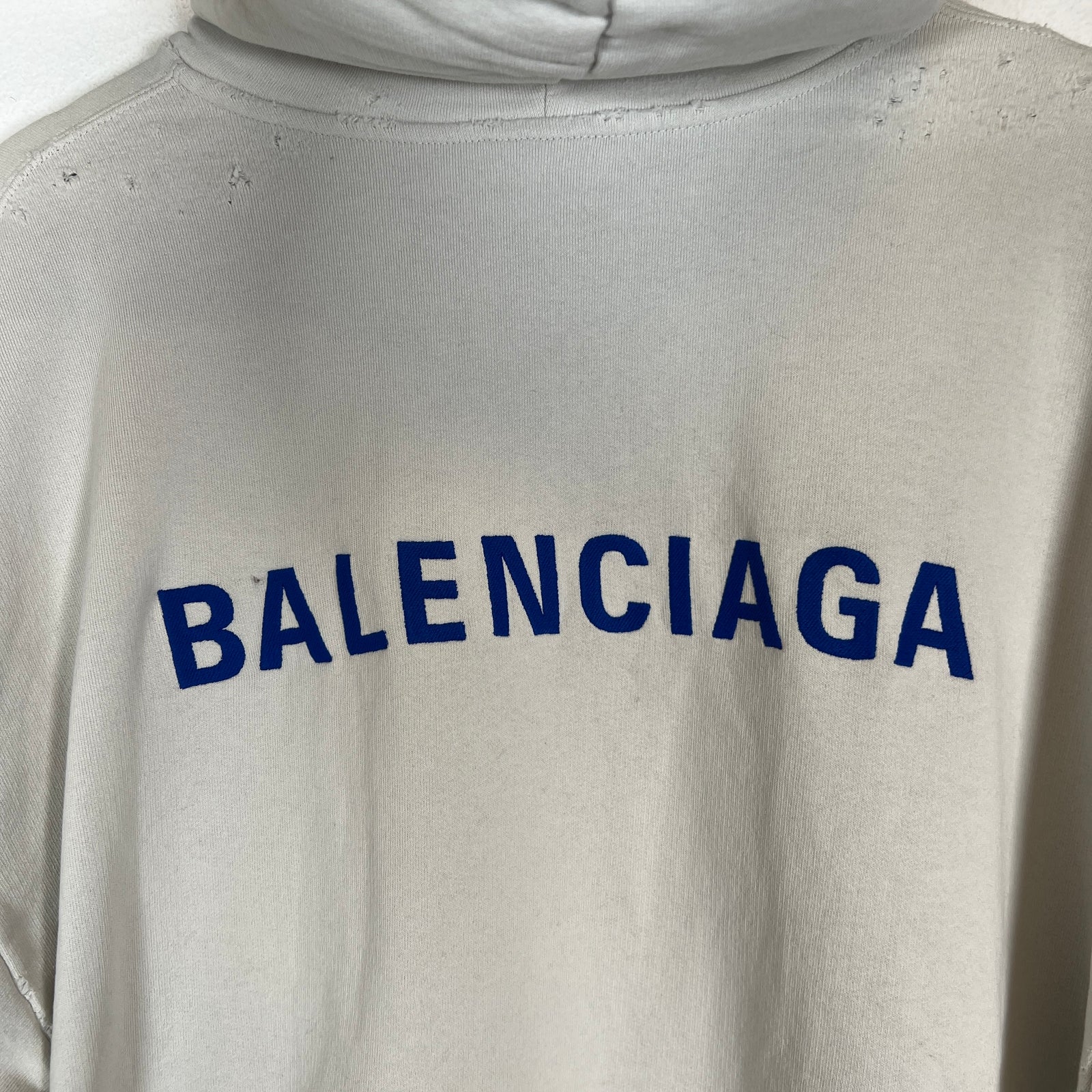 Balenciaga Cream/Blue Back Logo Zip-Up Hoodie Size M