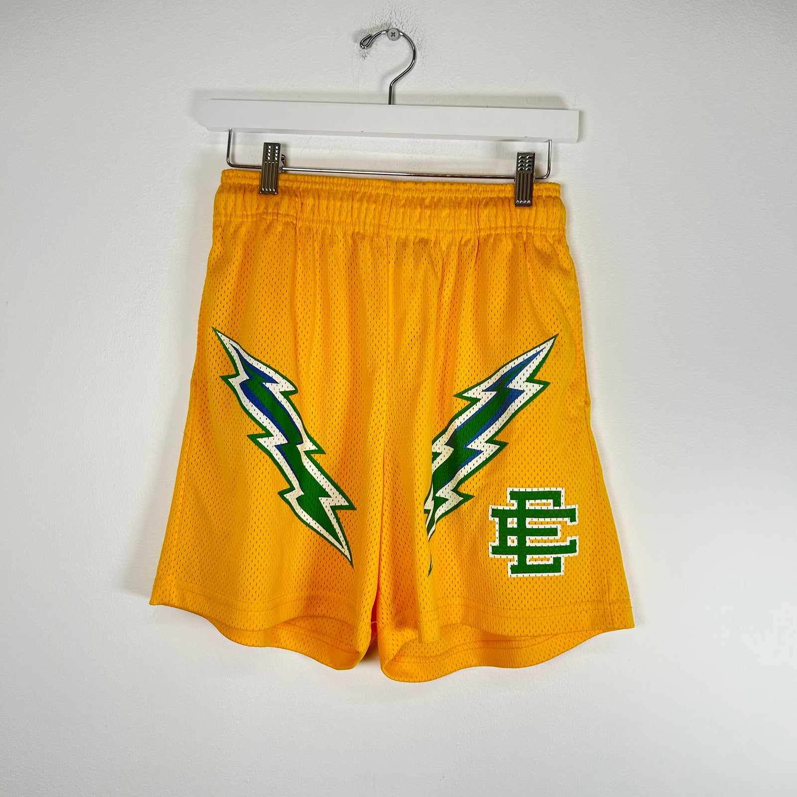 Eric Emanuel Yellow Bolts Shorts Size L