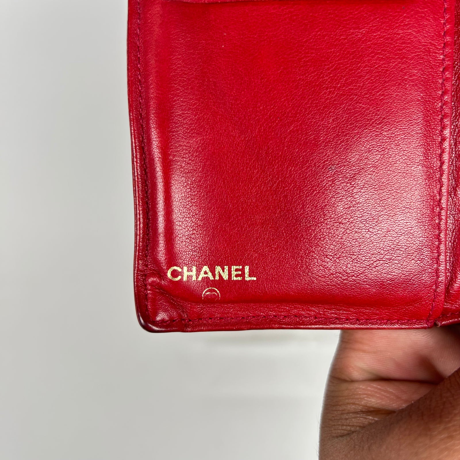 Chanel Red Pebbled Leather Mini Bi-Fold Wallet