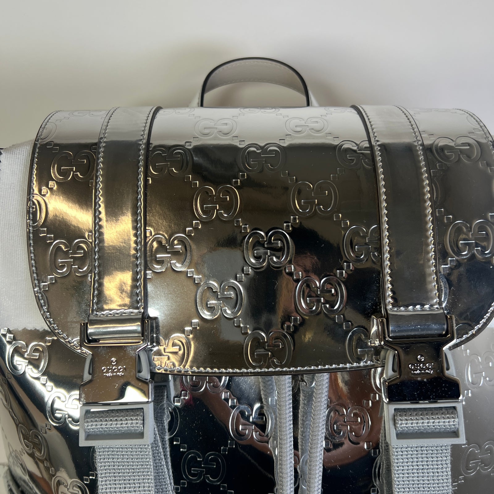 Gucci Silver Mirror Effect GG Large Backpack