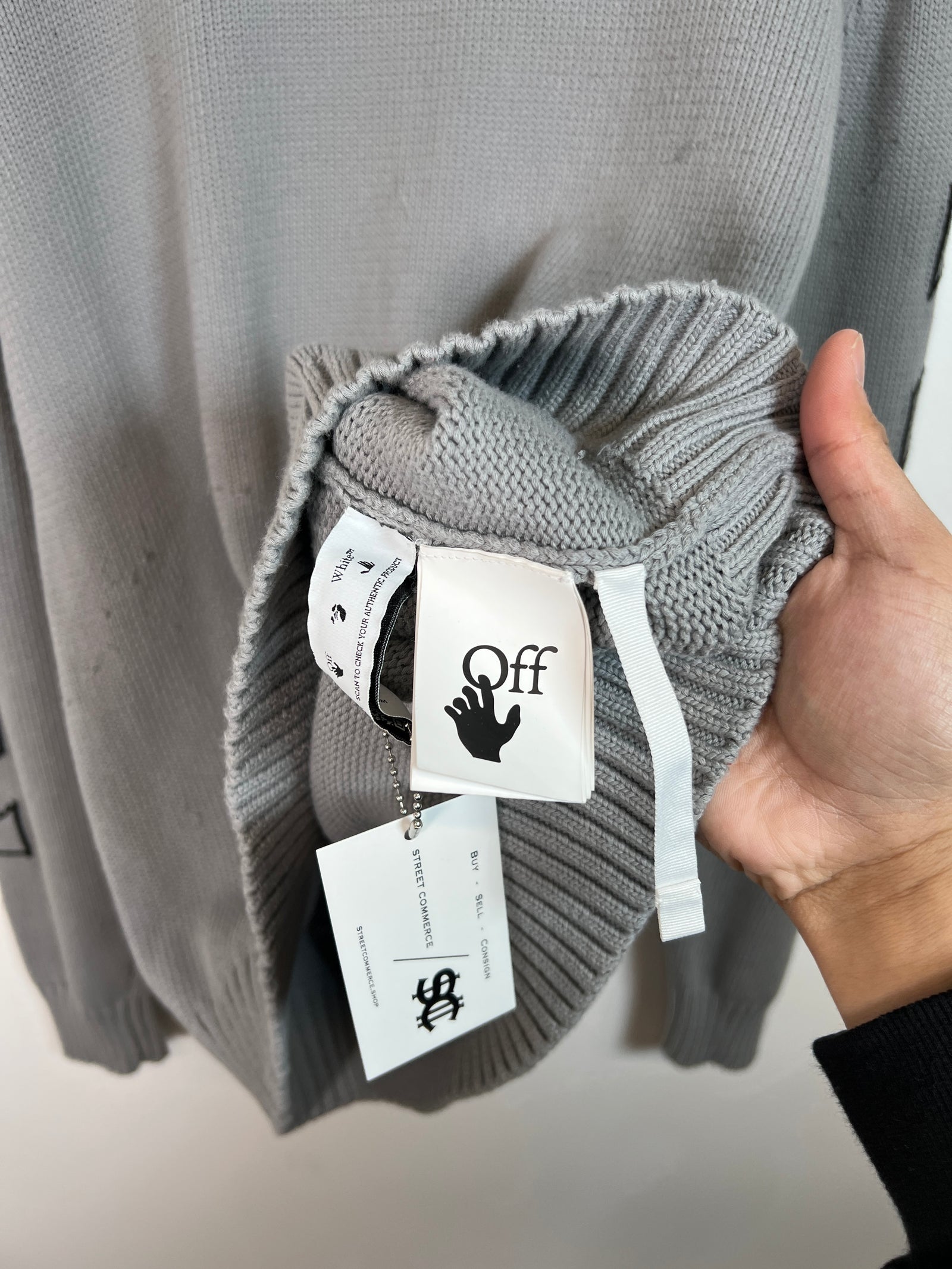 Off-White Knit Sweater Grey Stripes Size XL